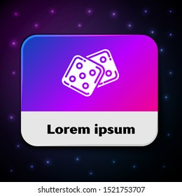 White Game dice icon isolated on black background. Casino gambling. Rectangle color button. Vector Illustration