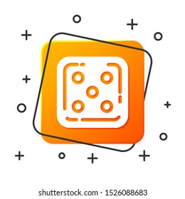 White Game dice icon isolated on white background. Casino gambling. Orange square button. Vector Illustration
