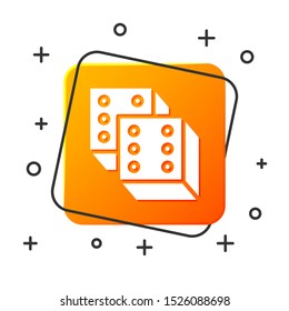 White Game dice icon isolated on white background. Casino gambling. Orange square button. Vector Illustration