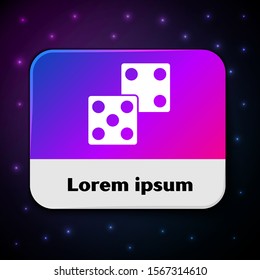 White Game dice icon isolated on black background. Casino gambling. Rectangle color button. Vector Illustration