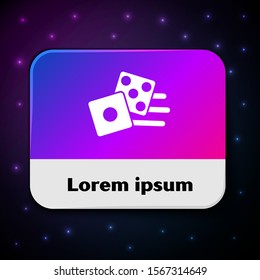 White Game dice icon isolated on black background. Casino gambling. Rectangle color button. Vector Illustration