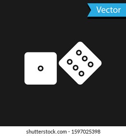 White Game dice icon isolated on black background. Casino gambling.  Vector Illustration