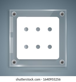 White Game dice icon isolated on grey background. Casino gambling. Square glass panels. Vector Illustration