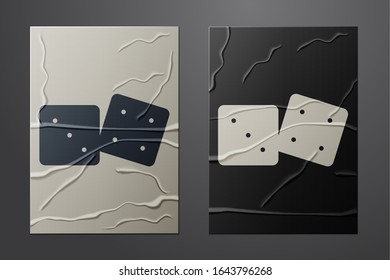 White Game dice icon isolated on crumpled paper background. Casino gambling. Paper art style. Vector Illustration