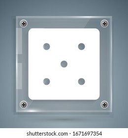 White Game dice icon isolated on grey background. Casino gambling. Square glass panels. Vector Illustration