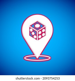 White Game dice icon isolated on blue background. Casino gambling.  Vector