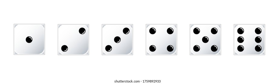 White Game dice set. Set of game dice, isolated . Dice ifrom one to six. Vector illustration.