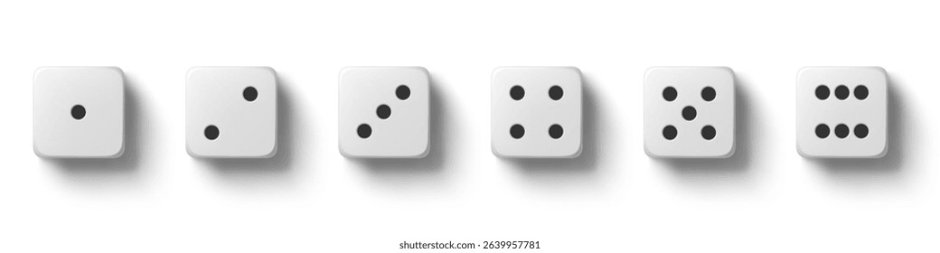 White game dice sides vector realistic set. Realistic white game dice designs