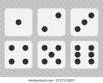 White game dice vector set on checkered background. Dice icons with numbers 1 to 6 for board game design, casino and gambling concepts, educational math materials, and visual metaphors for luck, chance, or probability