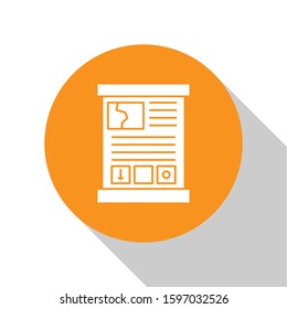 White Game guide icon isolated on white background. User manual, instruction, guidebook, handbook. Orange circle button. Vector Illustration