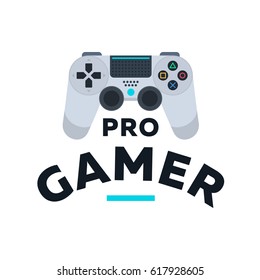 White Gamepad Controller Joystick. Pro Gamer Vector Flat Illustration Icon. Video Game. Console For Video Game Sticker Print.