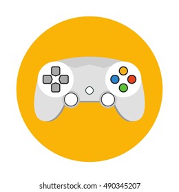 White gamepad. Game controller in the circle. Flat vector illustration.