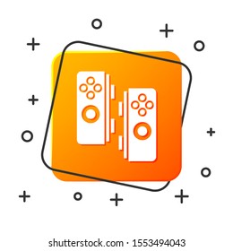 White Gamepad icon isolated on white background. Game controller. Orange square button. Vector Illustration