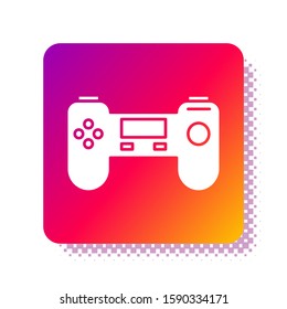 White Gamepad icon isolated on white background. Game controller. Square color button. Vector Illustration