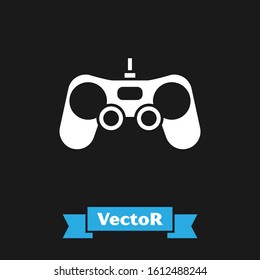 White Gamepad icon isolated on black background. Game controller.  Vector Illustration