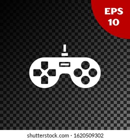 White Gamepad icon isolated on transparent dark background. Game controller.  Vector Illustration