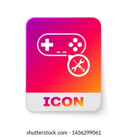 White Gamepad with screwdriver and wrench icon isolated on white background. Adjusting, service, setting, maintenance, repair, fixing. Rectangle color button. Vector Illustration
