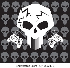 WHITE GAMING SKULL FACE WITH SKULL PATTERN BACKGROUND 