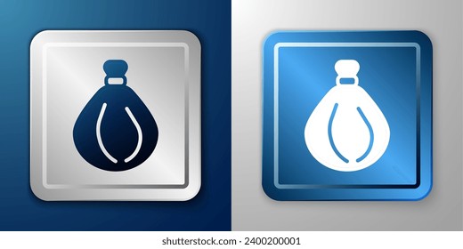 Icono de la bolsa de basura blanca aislado en fondo azul y gris. Botón cuadrado plateado y azul. Vector