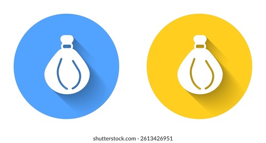 White Garbage bag icon isolated with long shadow background. Circle button. Vector