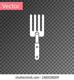 White Garden fork icon isolated on transparent background. Pitchfork icon. Tool for horticulture, agriculture, farming.  Vector Illustration