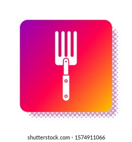 White Garden fork icon isolated on white background. Pitchfork icon. Tool for horticulture, agriculture, farming. Square color button. Vector Illustration