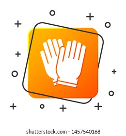 White Garden gloves icon isolated on white background. Rubber gauntlets sign. Farming hand protection, gloves safety. Orange square button. Vector Illustration