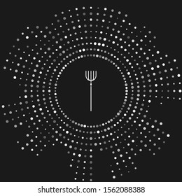 White Garden pitchfork icon isolated on grey background. Garden fork sign. Tool for horticulture, agriculture, farming. Abstract circle random dots. Vector Illustration