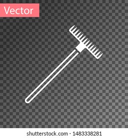 White Garden rake icon isolated on transparent background. Tool for horticulture, agriculture, farming. Ground cultivator. Housekeeping equipment.  Vector Illustration