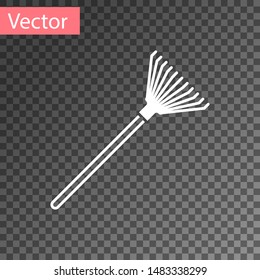 White Garden rake for leaves icon isolated on transparent background. Tool for horticulture, agriculture, farming. Ground cultivator.  Vector Illustration