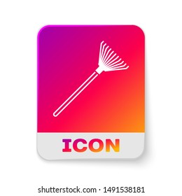 White Garden rake for leaves icon isolated on white background. Tool for horticulture, agriculture, farming. Ground cultivator. Rectangle color button. Vector Illustration