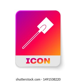 White Garden shovel icon isolated on white background. Gardening tool. Tool for horticulture, agriculture, farming. Rectangle color button. Vector Illustration