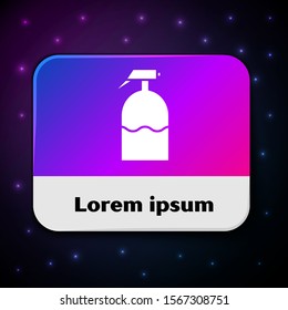 White Garden sprayer for water, fertilizer, chemicals icon isolated on black background. Rectangle color button. Vector Illustration
