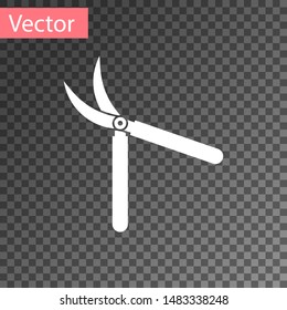 White Gardening handmade scissors for trimming icon isolated on transparent background. Pruning shears with wooden handles.  Vector Illustration