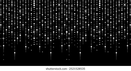 White garland, Christmas lights. Background white threads shining bulbs, New Year party decoration design elements. hand drawing. Not AI, Vector illustration.