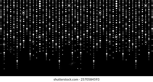 White garland, Christmas lights. Background white threads shining bulbs, New Year party decoration design elements. hand drawing. Not AI, Vector illustration.