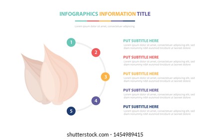 white garlic infographic template concept with five points list and various color with clean modern white background - vector