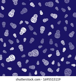 White Gas mask icon isolated seamless pattern on blue background. Respirator sign.  Vector Illustration