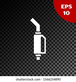 White Gasoline pump nozzle icon isolated on transparent dark background. Fuel pump petrol station. Refuel service sign. Gas station icon.  Vector Illustration