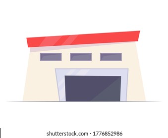 White gate or entry with red roof. Ready for game design, web, mobile app design. Vector cartoon flat illustration isolated on white backdrop.