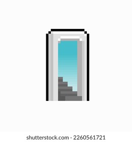 white gate and stair in pixel art style
