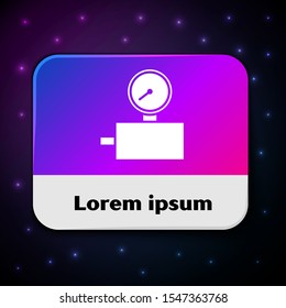 White Gauge scale icon isolated on black background. Satisfaction, temperature, manometer, risk, rating, performance, speed tachometer. Rectangle color button. Vector Illustration