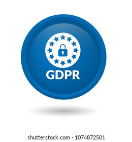 White GDPR icon isolated on blue round button abstract illustration