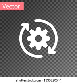 White Gear and arrows as workflow concept icon isolated on transparent background. Gear reload sign. Vector Illustration