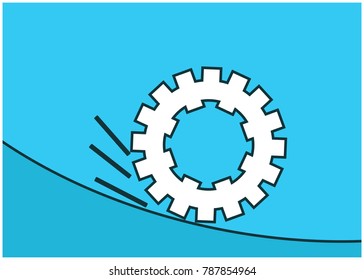 White gear in blue background. Vector image for download