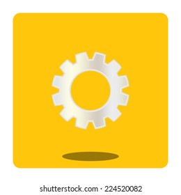 white gear cog icon on yellow background : logo vector