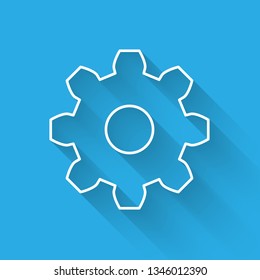 White Gear icon isolated with long shadow. Cogwheel gear settings sign. Cog symbol. Vector Illustration