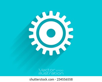 White gear icon on blue background