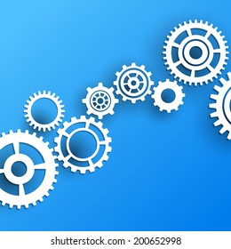 White gear model over blue background. Vector illustration