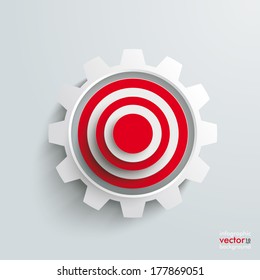 White gear with red aim on the grey background. Eps 10 vector file.